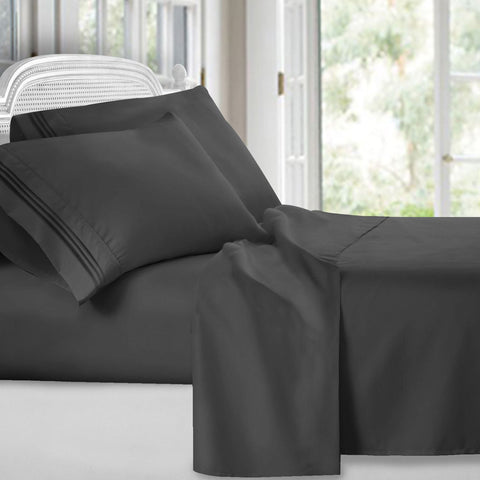 Extra Deep Pocket Fitted Sheet Elastic Corner Straps Fitted Sheets 18 -  21 Full Size Charcoal Gray Color 