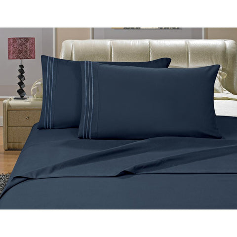 Patrick Michelle Navy Sheet Set with corner straps - Linens Wholesale